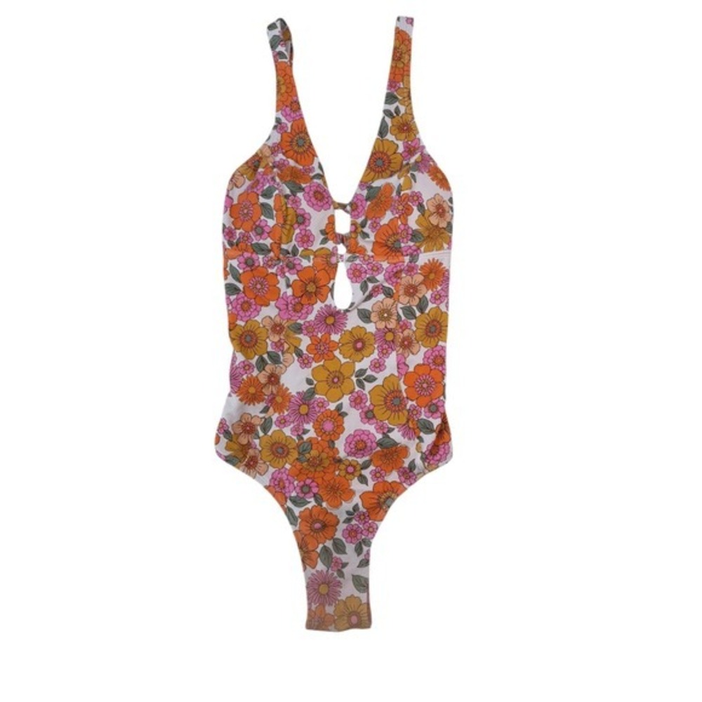 Cupshe NWT Floral Textured Deep V-Neck Keyhole One Piece Swimsuit Medium